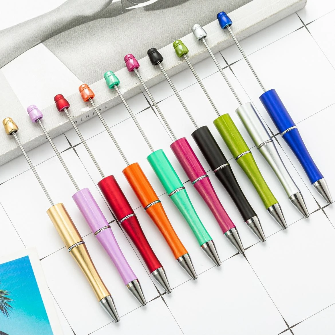10/20/30 Pcs DIY Bead Pen Set for Back to School Season, Ramdon Color, Black Ink, Perfect for Student Friends as Gifts