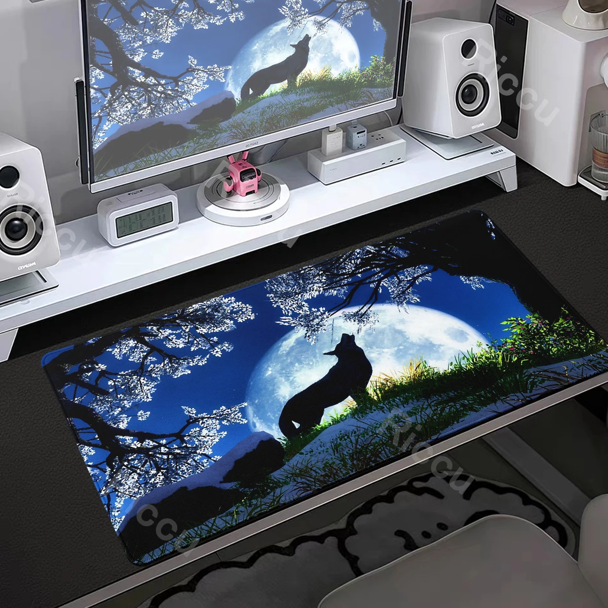 

Cool Animal Mouse Pad The Midnight Wolf Desk Mat Large Keyboard Extended Pad Office Laptop Gaming PC Accessories Home Decor Rug