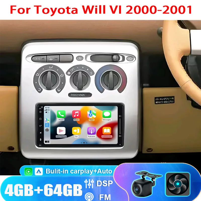 

7" 4+64GB For Toyota Will VI 2000-2001 Car Stereo Radio Apple Carplay Android Auto Head Unit FM BT GPS