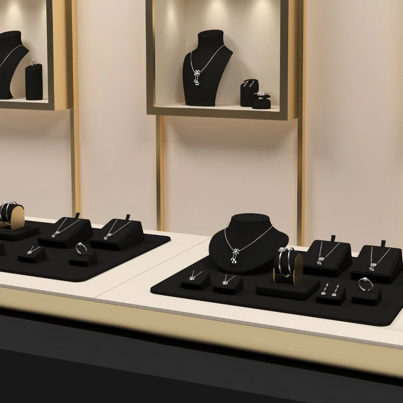 WoodTen Black Microfiber Jewelry Display Prop for Ring Bracelets Portrait Chest Necklaces Jewelry Display Stand Store Exhibition