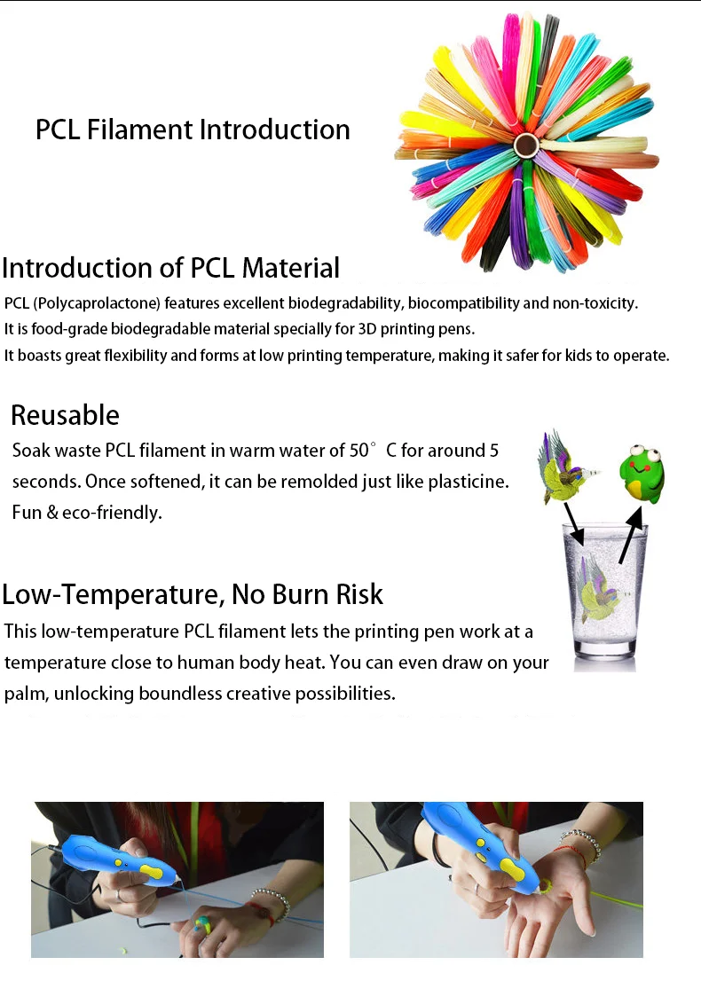 Low temperature 3D printing pen special consumables PCL safe not hot Children's Environmental Protection 1.75mm Universal refill