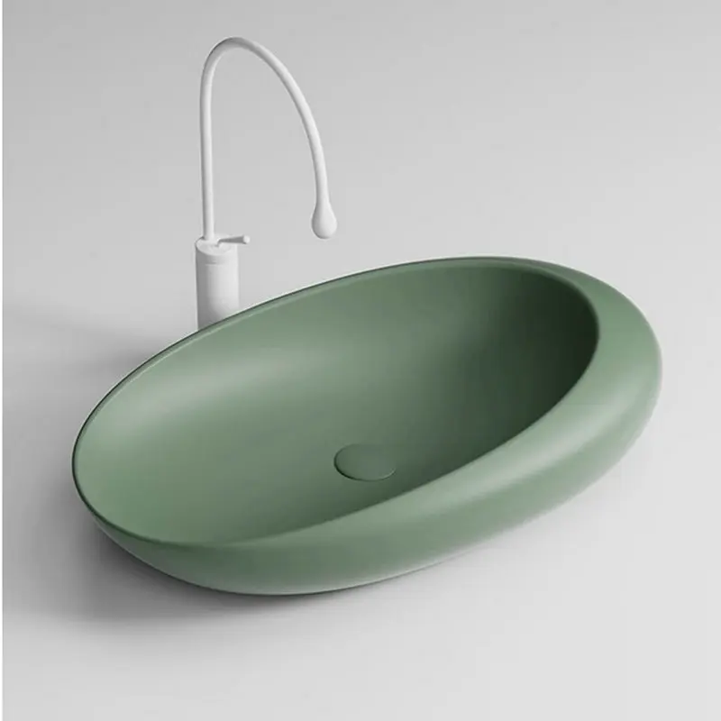 

Ceramic integrated washbasin, multiple shaped retro style emerald single basin, artistic colorful countertop basin BB937UX