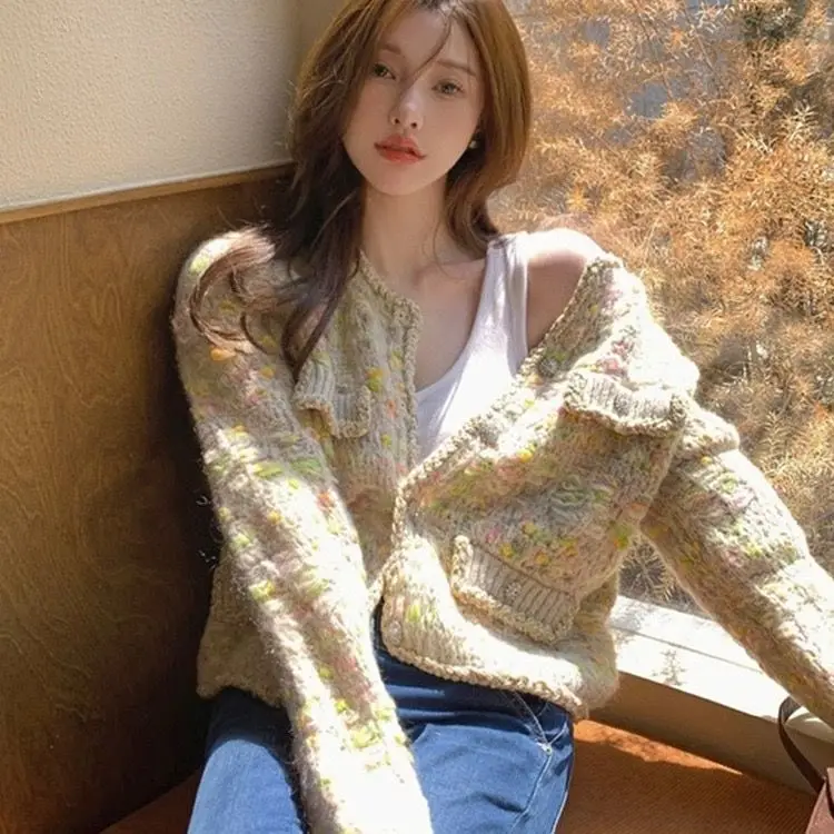 Sweaters Jumpers Cardigans Womens Japanese High School Chenille Knit Ribbed Edge Slim Plaid Tassels Meeting Minimalist Basic Ins