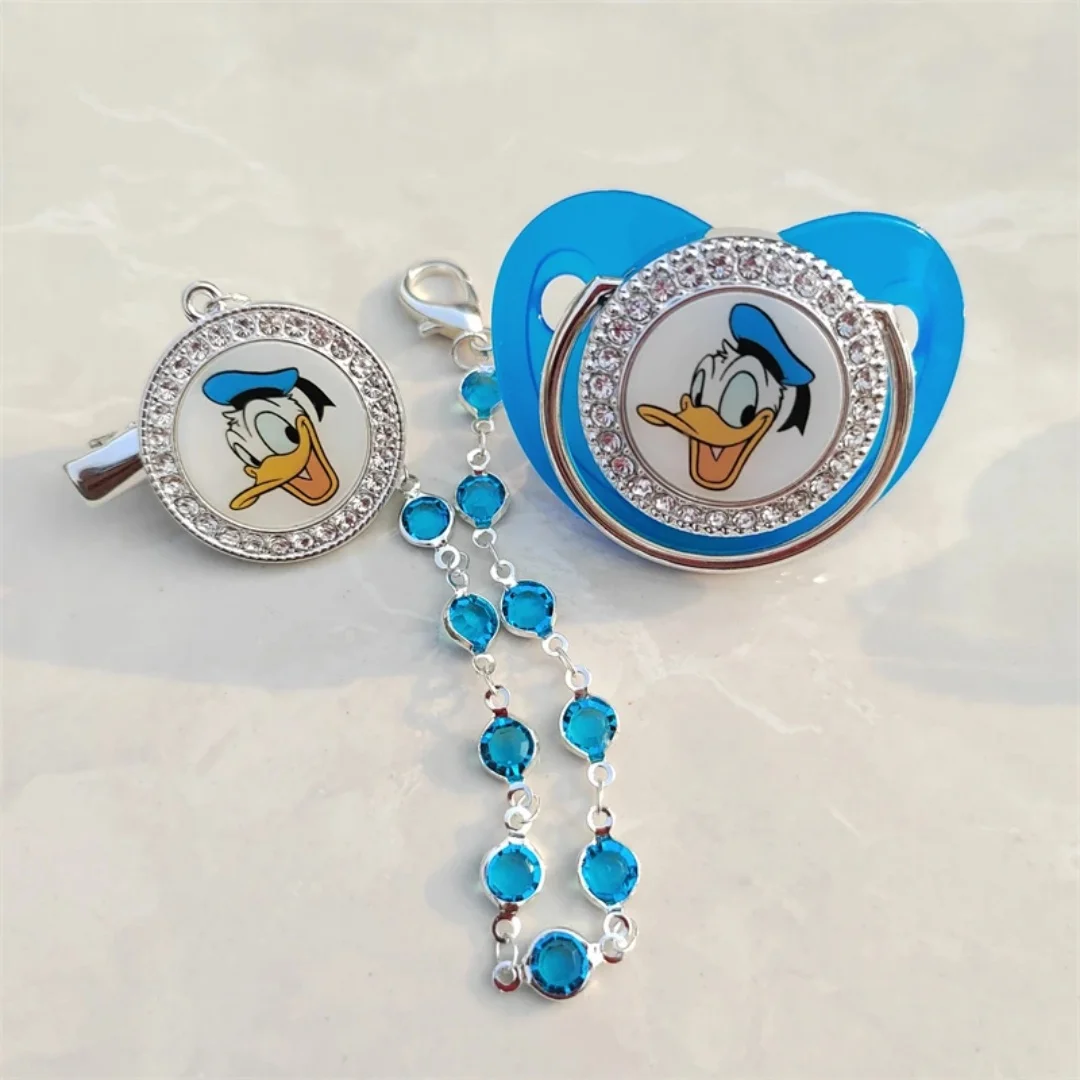 Disney Jeweled Luxury Beads Rhinestone Fake Clamp BPA-free silicone pacifier Baby Donald Duck character cartoon image teething