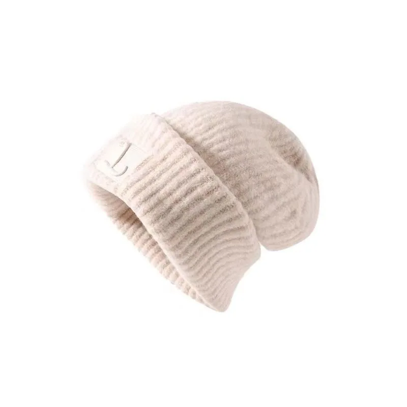 

Women's Autumn and Winter Knitted Thick Woolen Hat, Plush Warm Brimless Hood, Big Head Enclosure, Ear Pile Pile Cap