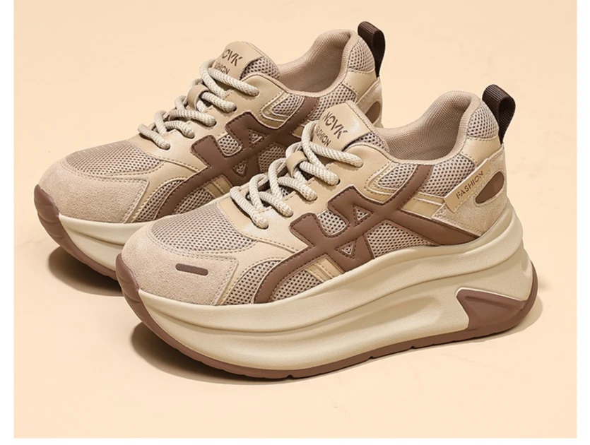 New Arrival 2026 Spring Chunky Sneakers Women's Thick Bottom Casual Mesh Shoes 8CM High Platform Breathable Sports Dad Shoes