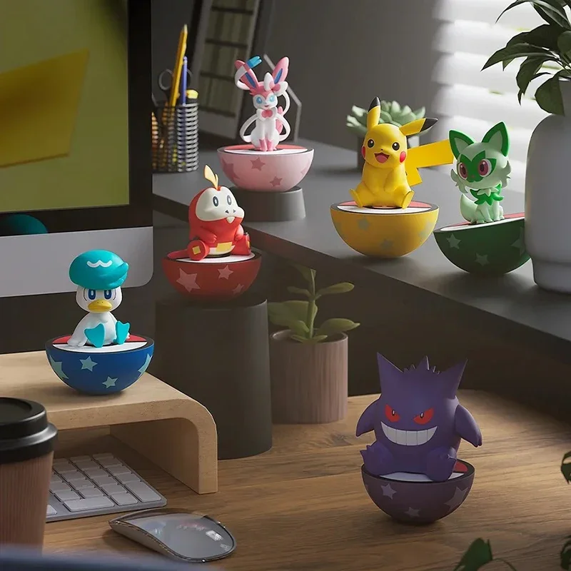 Miniso Figurine Wobble Toys Pikachu Gengar Sylveon Fuecoco Sprigatito Quaxly Figurines Set Desk Decor Collect Kids Birthday Gift