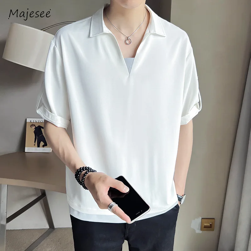 Fake Two Piece Shirts Men Summer Breathable Comfortable Simple Advanced Daily Leisure Handsome Korean Commuting Style Panelled