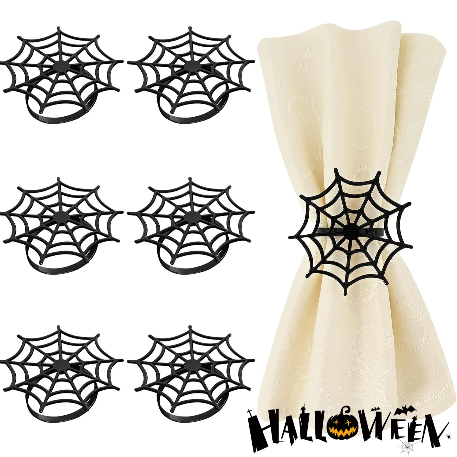 Halloween Spider Web Napkin Rings Black Metal Napkin Holder Horror Ghost Table Decor Table Napkin Buckle Holiday Party Ornaments