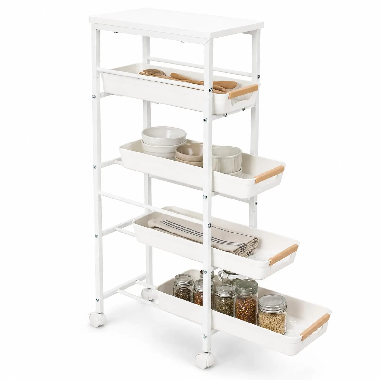 5 Tier Rolling Kitchen Cart with Pull Out Basket
