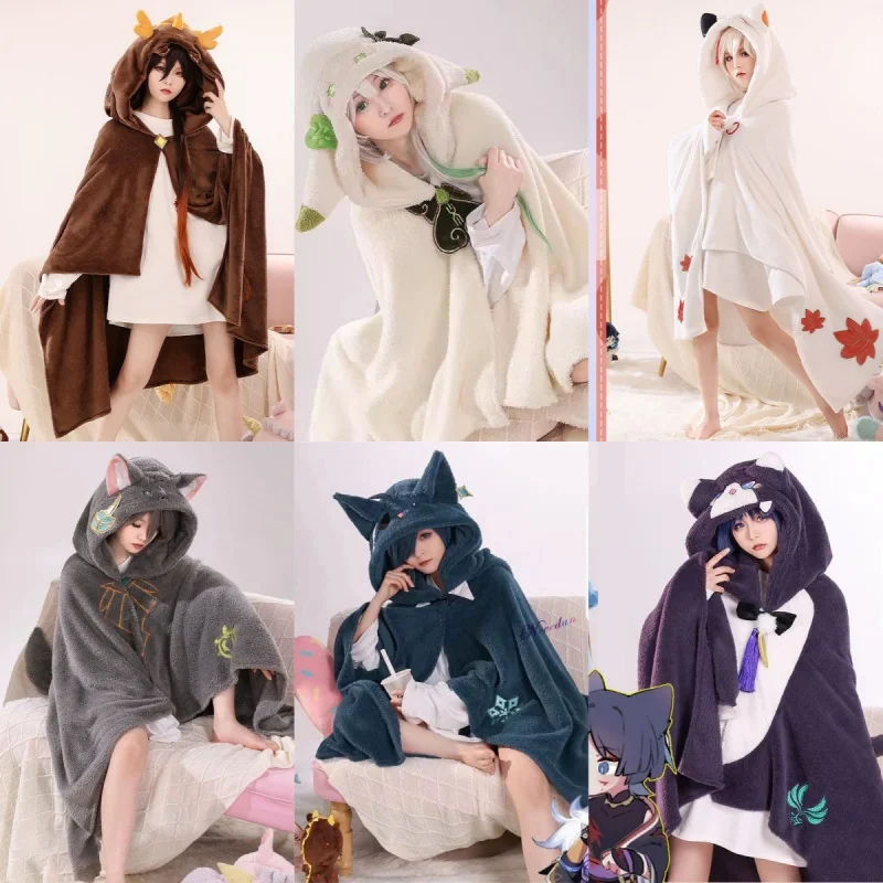

Genshin Impact Xiao Hutao Ghost Wanderer Traveler Kazuha Cosplay Blanket Cloak Cape Funny Fleece Pajamas Anime Hoodie Gifts