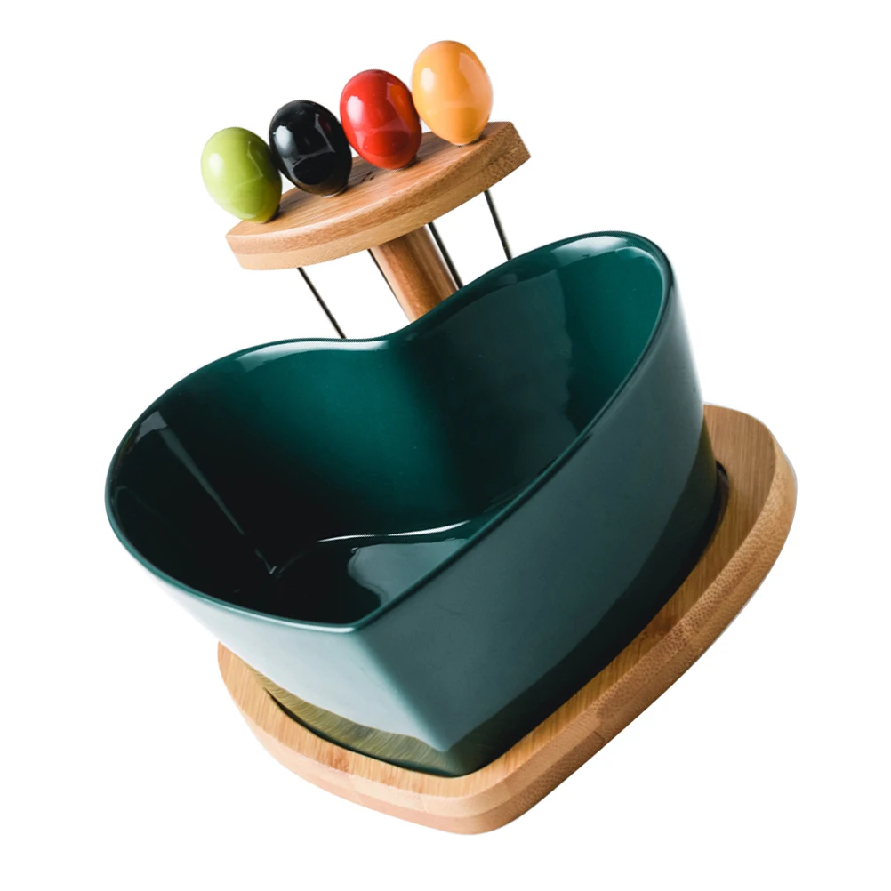 

Heart Shaped Bowl Salad Porcelain Dish Wood Tray Ceramic Hot Food Tableware Set Fruit Bowl Kitchen Bar Accessories