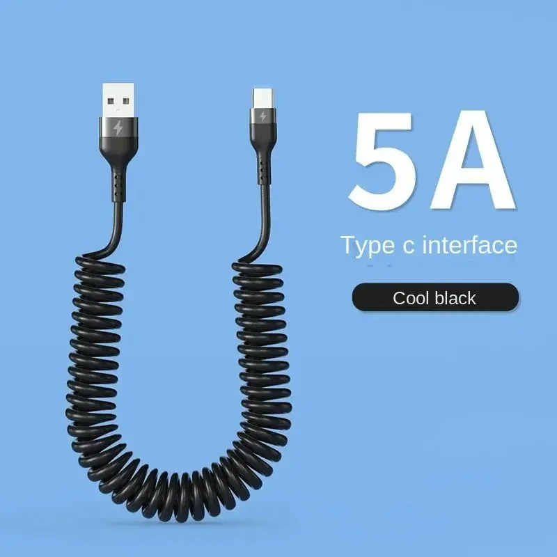 5A Auto Einziehbares Federkabel USB-C auf Typ-C Ladekabel für iPhone Samsung Xiaomi Oneplus USB-C Kabel