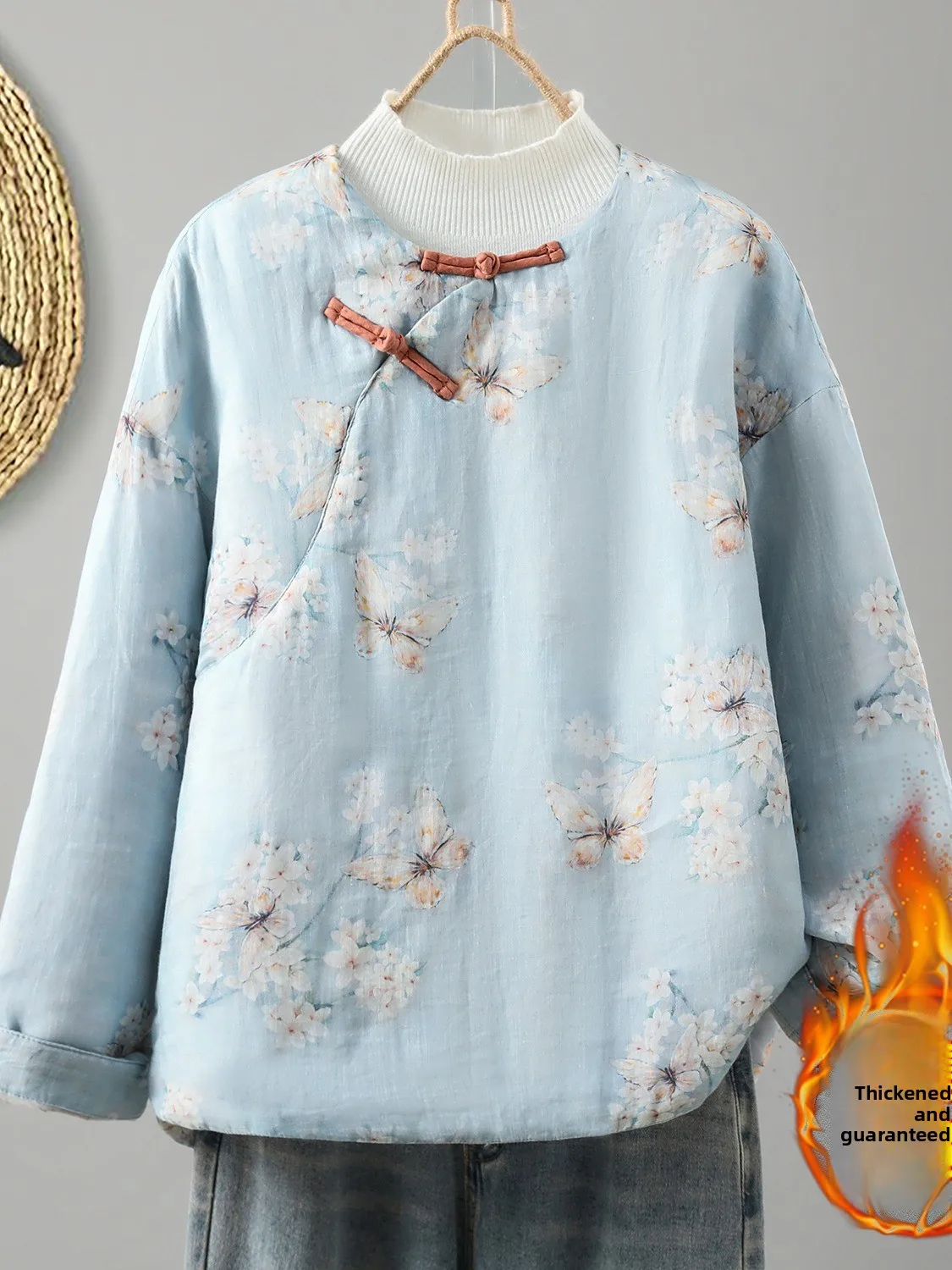 

Thiened Cotton Jaet Women's Winter Clothes Unique Beautiful Toggle Slip-Over Printed Chinese Sle Long Sve round Ne...