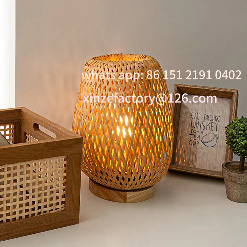 

Customizable winter Retro Bamboo Art Lamp Zen Tea Room South East Asia Woven Desk
