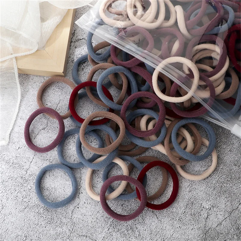 50 stks/set Verpakking Vrouwen Meisjes Haarbanden Eenvoudige Effen Kleuren Elastische Hoofdband Haar Touwen Stropdassen Haaraccessoires Paardenstaart Houder