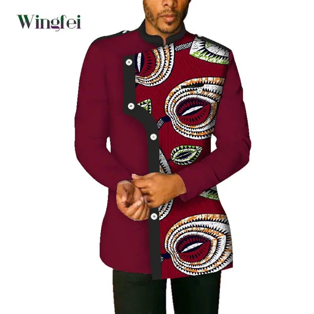 African Clothes for Men Fashion Dashiki Shirt Long Sleeve Stand Collar Blouse Coat Casual Style African Clothing Cotton WYN340