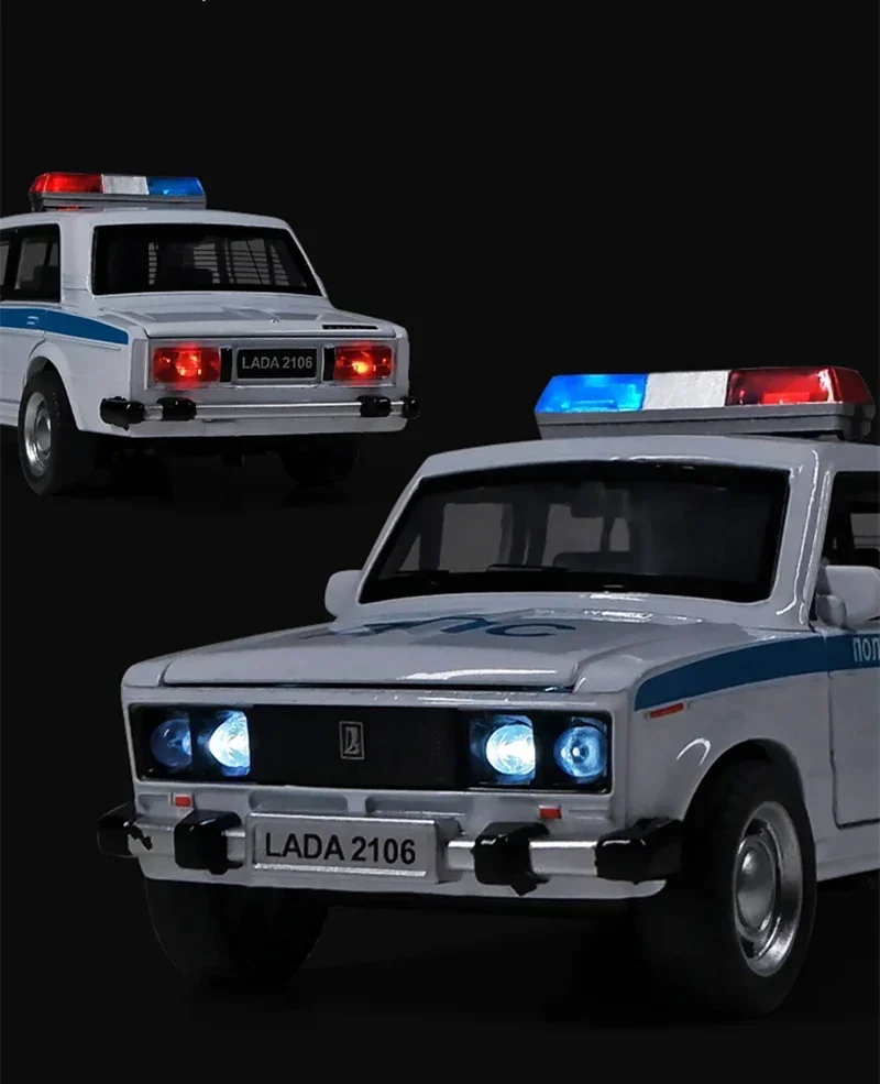 

1:24 LADA NIVA Alloy Car Model Diecast Metal Toy Police Vehicles Car Model Simulation Sound and Light Collection Childrens Gifts