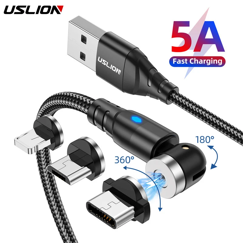 USLION LED 540 Magnetic USB Cable Fast Charging Type C Cable Magnet Charger Wire Micro USB C Cable For iPhone 11 8 XS Max Xiaomi