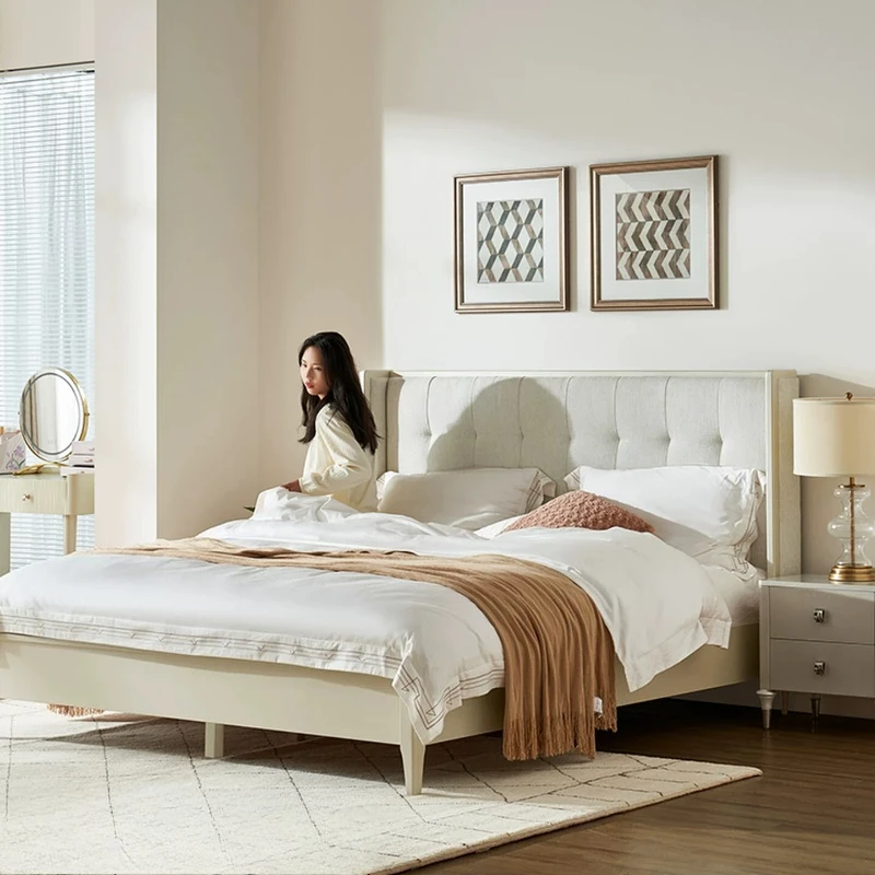 YJQ solid wood bed fashion fabric soft bag bed double master bedroom marriage bed