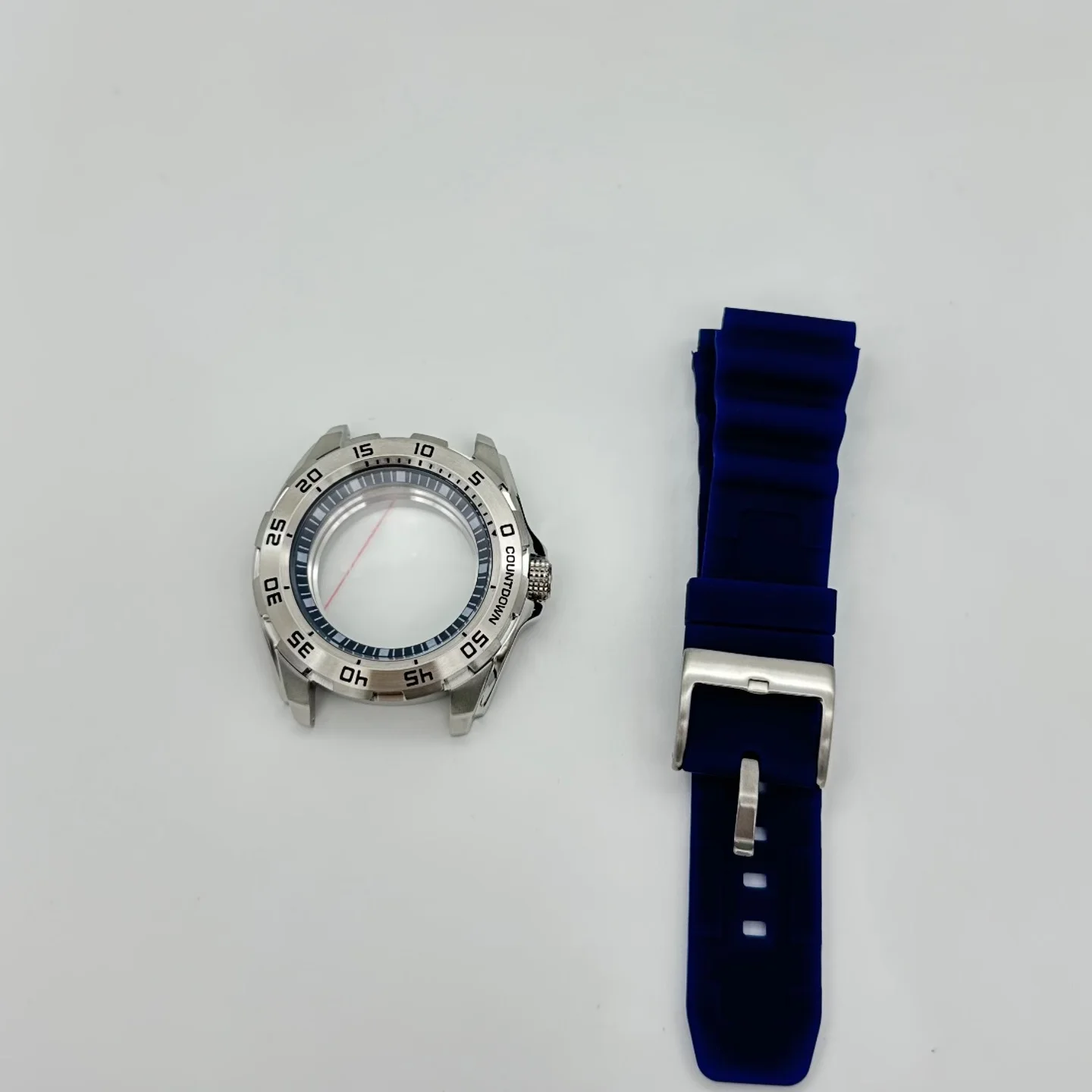 

45.5mm Modified Mechanical Watch Case & Rubber Strap Set, 316 Stainless Steel with Letter Pattern, Compatible with NH35/NH36 Mov