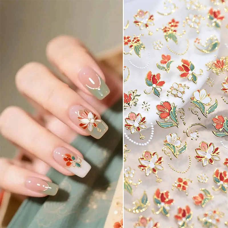 

1pc Nail Art Stickers Vintage Exquisite Flowers Bamboo Adhesive Sliders Butterfly Nail Decals For Manicure Tips Accessories