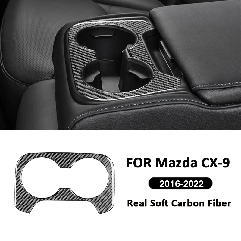 

For Mazda CX-9 2016-2022 Carbon Fiber Car Rear Water Cup Holder Panel Frame Trim Cover Interior Decoration Sticker Accessories