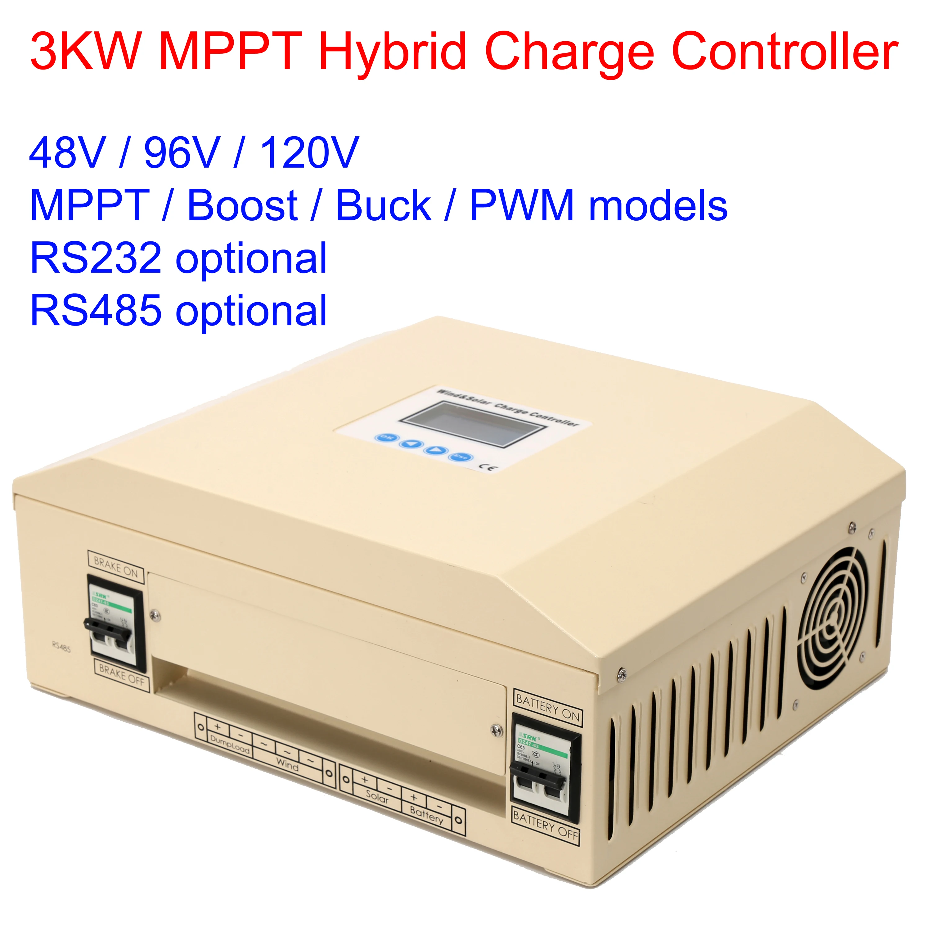 

3000W WIND +3KW SOLAR 96V MPPT/BUCK/BOOST/PWM LCD Display Hybrid Charge Regulator Controller, Optional RS485