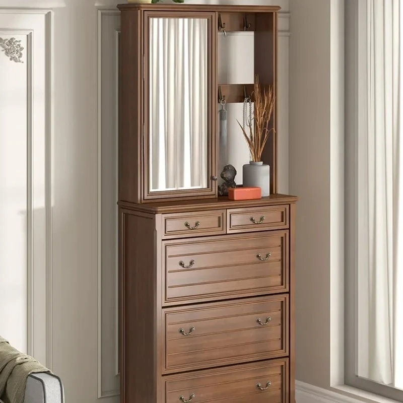 Solid Wood 40-50-60cm Retro Porch Clothes Rack Coat Rack Tilting Shoe Cabinet Hall Cabinet