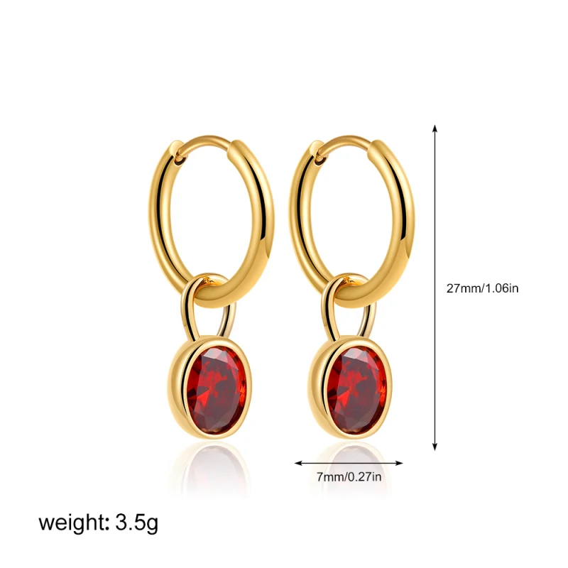 Women's Stainless Steel Multicolour Oval CZ Zircon Drop Earrings 18K Gold Plated Shiny Metal Fashion Jewelry Party Gifts
