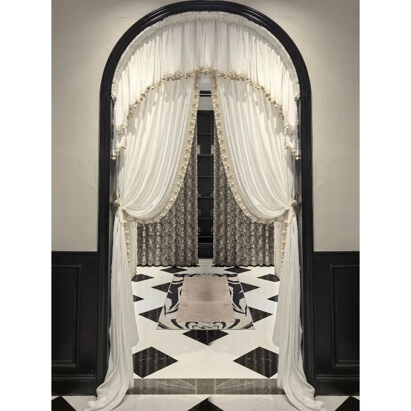 European-style gauze curtain Home furnishing Living room decoration Customized curtains French window curtain Lace arched plain