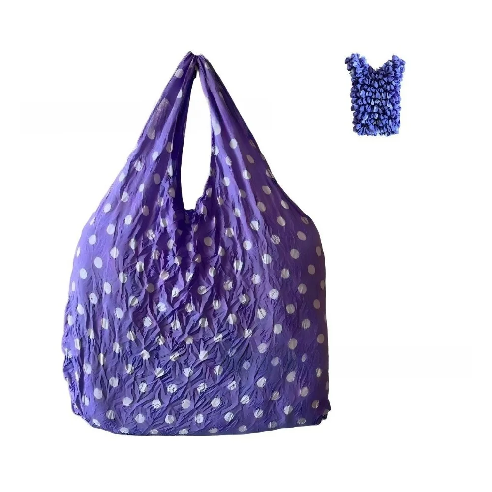 Large Capacity Stretch Shopping Bag Bubble Pleated Polka Dot Reusable Grocery Bag 1PC Magic Stretch Tote Shoulder Bag