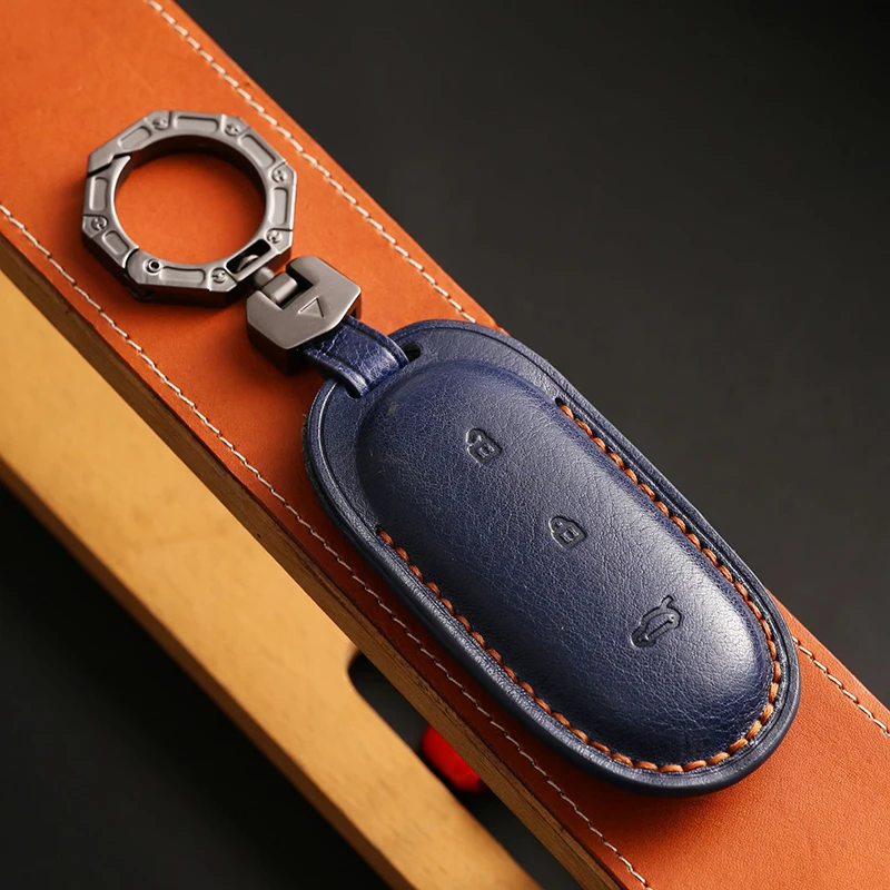 Luxury Crazy Horse Leather Car Key Cover Case Remote Keyring Protective Bag for leading ideal one 2022 li auto l9 Fob Protector