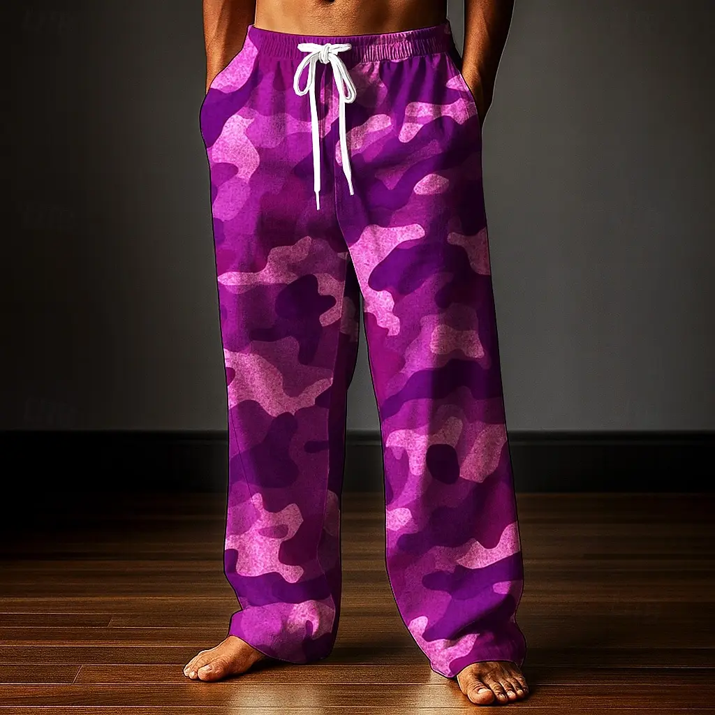 2026 Men's Pants Camouflage Printed Trousers Baggy Pants Casual Pants Mid Waist Elastic Drawstring Waist Pants Streetwear Fall