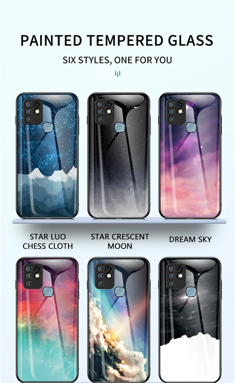 Infinix Hot 10 X682B X682C Case Starry Pattern Silicone TPU Bumper Tempered Glass Hard Back Cover Phone Case For Infinix Hot10