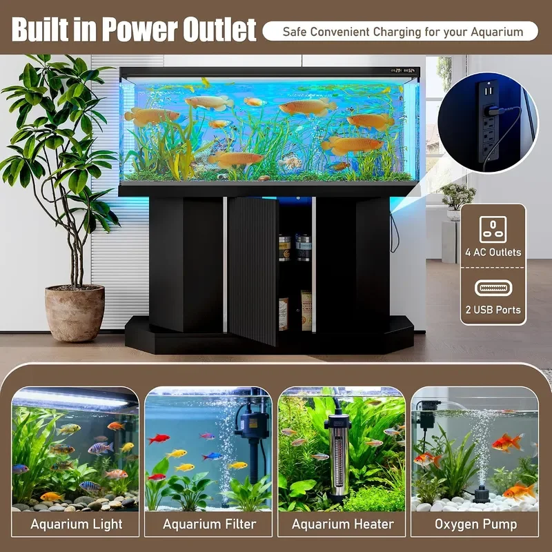 55-75 Gallon Fish Tank Stand with Power Outlet Modern Heavy Duty Aquarium Stand with Cabinet Storage for Fish Tank Turtle