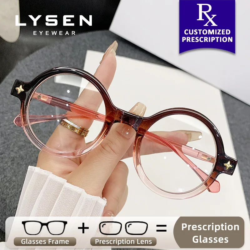 

LYSEN Trend Round Anti Blue Light Prescription Glasses Women Customized Progressive Eyewear Photochromic Myopia Reading Glasses