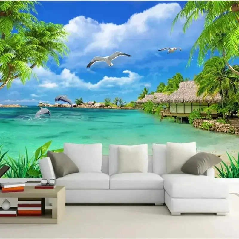 

Custom wallpaper 3d stereo mural coconut tree landscape background wall Beach scenery beach living room bedroom restaurant mural