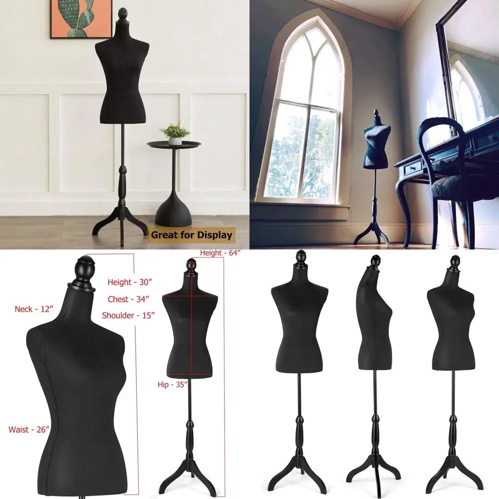 

Adjustable Height Female Mannequin with Tripod Stand for Clothing Display, Black