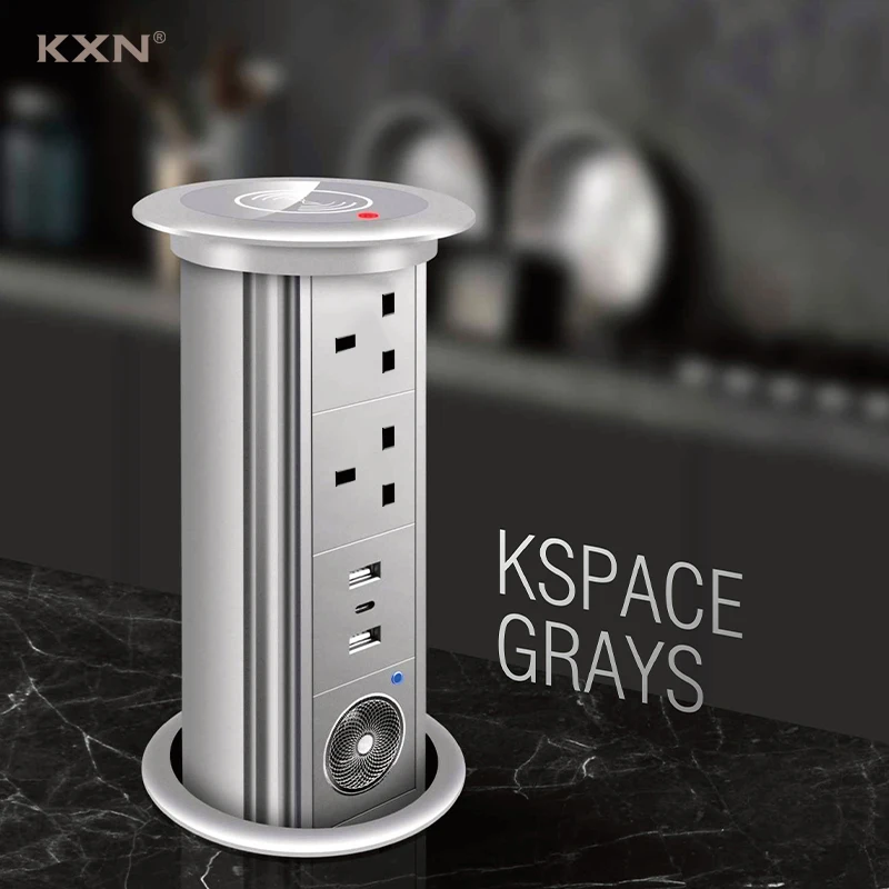 New Design UK Standard Smart Electrical Motorized Pop up Socket with Bluetooth Speaker Wireless Charging Lifting Tower Soc - Image 6