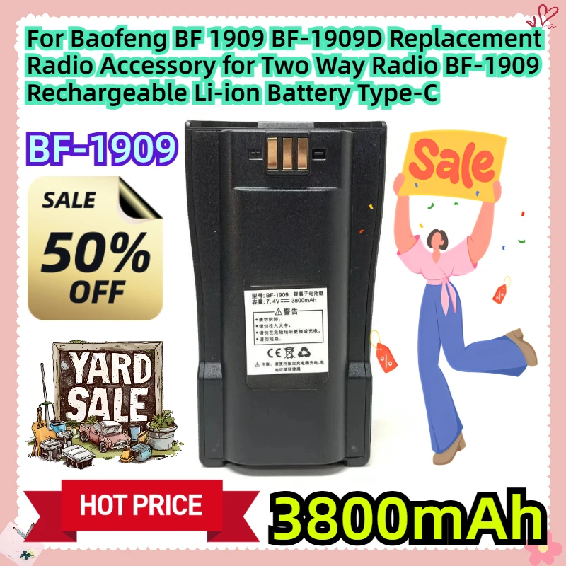 

For Baofeng BF 1909 BF-1909D Replacement Radio Accessory for Two Way Radio BF-1909 Rechargeable Li-ion Battery Type-C