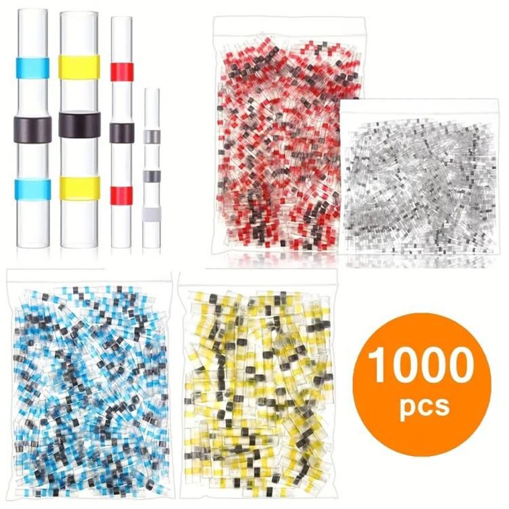 

1000pcs Waterproof Solder Seal Heat Shrink Butt Wire Connectors Terminals Electrical Wire Cable Connectors Terminals