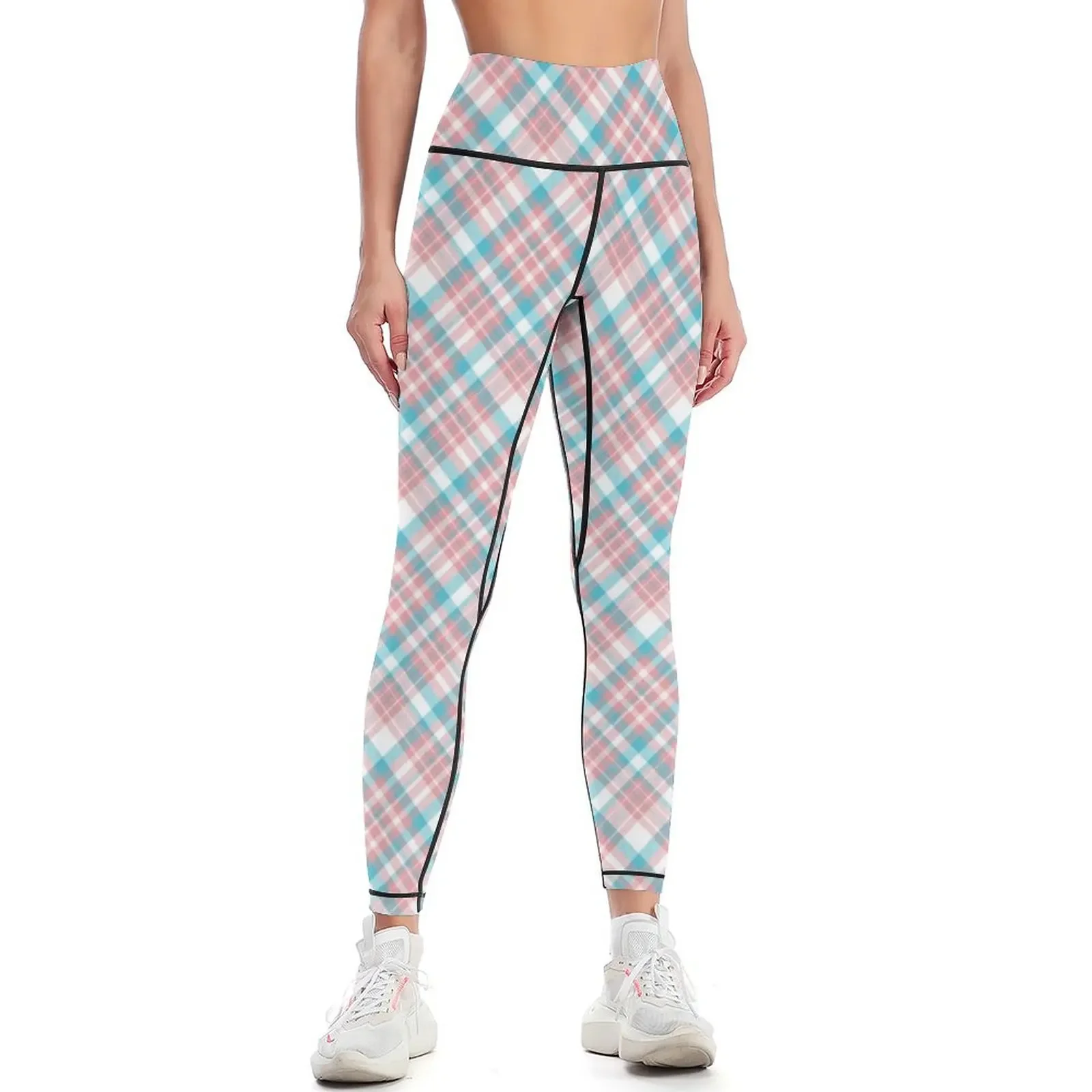 Pastel Pink and Blue Plaid Tartan Leggings fitness set gym gym's sportswear sports for gym gym pants Womens Leggings