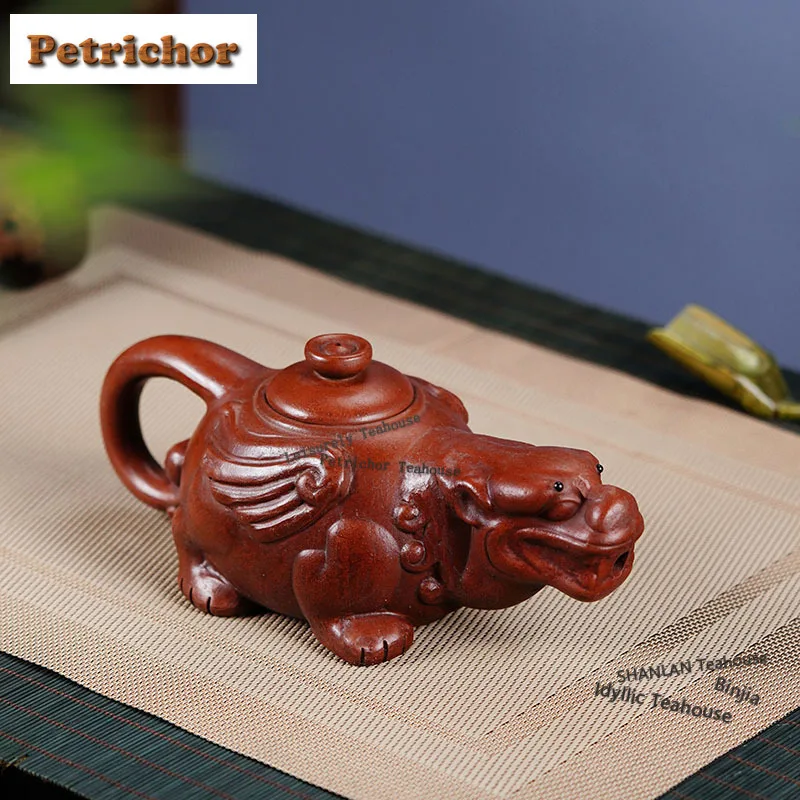 

320ml Retro Yixing Purple Clay Teapots Artists Handmade Auspicious Beast Pot Raw Ore Red Mud Kettle With Infuser Zisha Tea Set