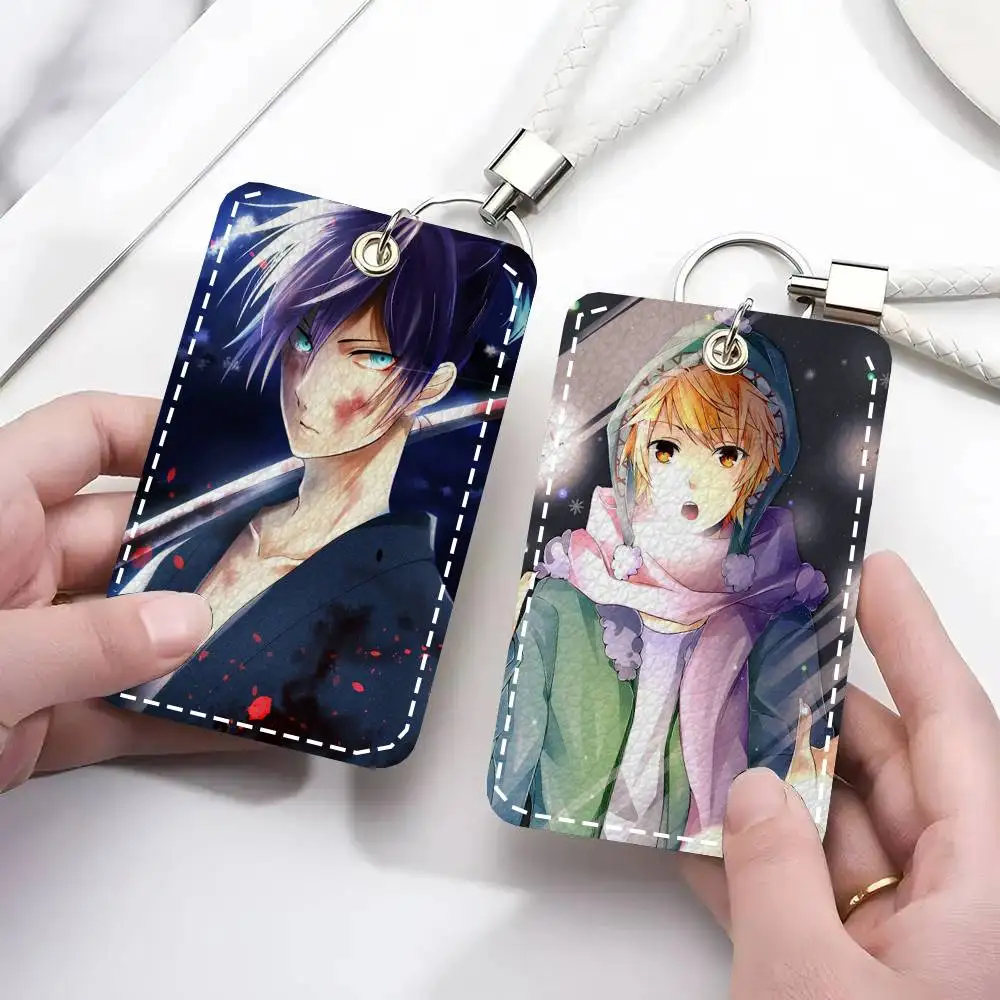 Noragami Card Case Keychain Access Card Bag Key Tag Ring Leather Card Holder Key Ring Access