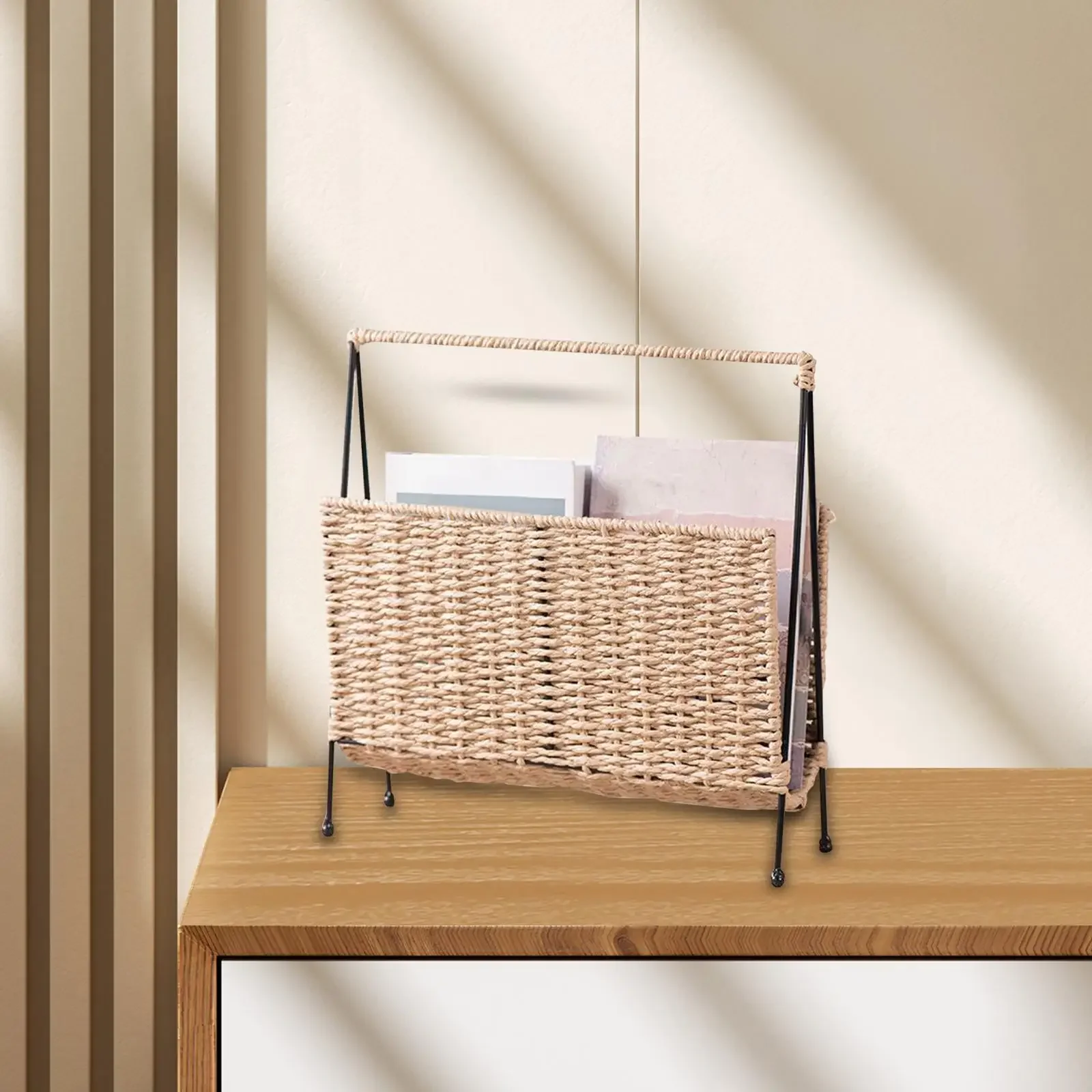 Magazine Rack Display Stand Newspapers Holder Metal Support Multifunctional Rustic for Vinyl Record Album Books Living Room