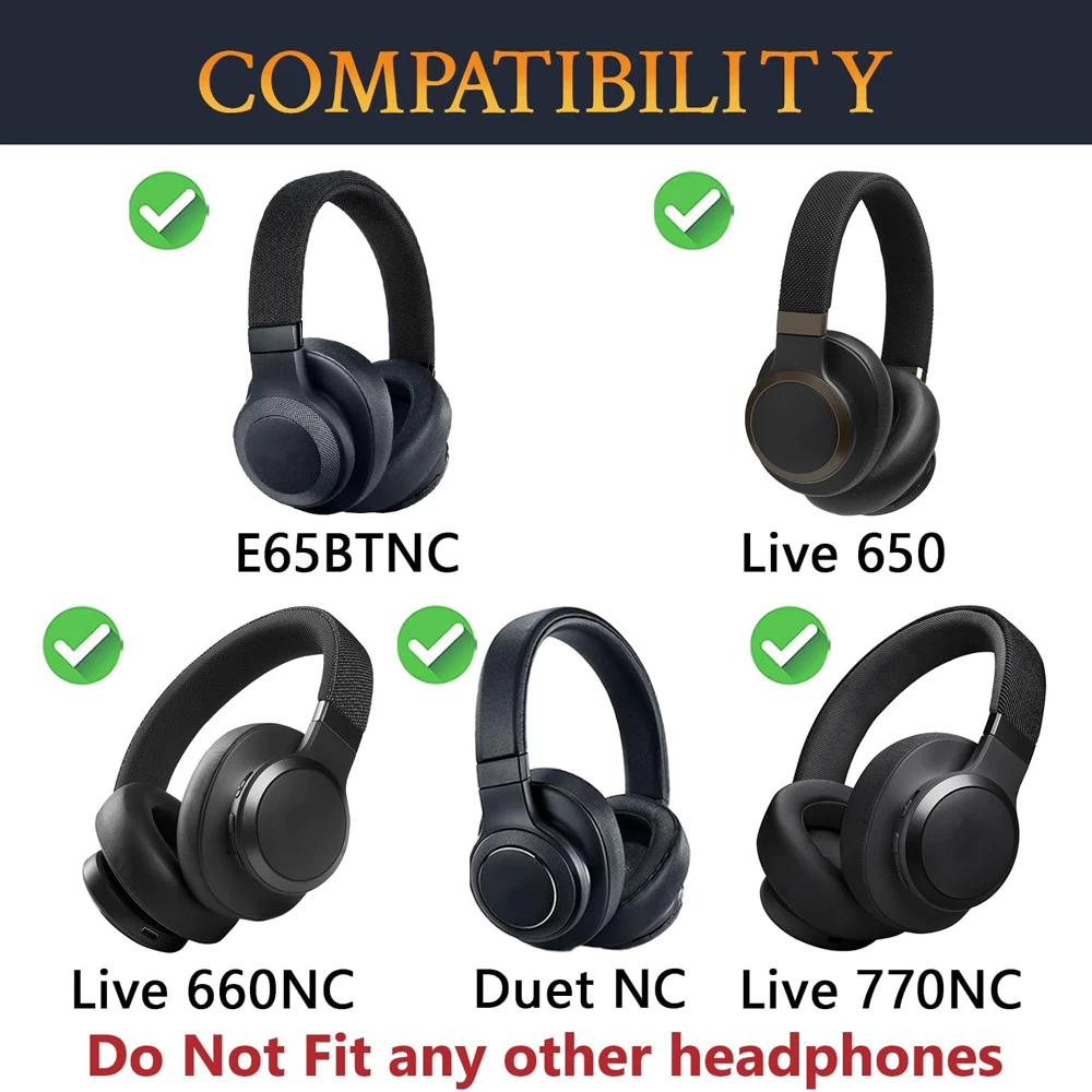 منصات سماعة الأذن ل JBL E65BTNC/Live 650BTNC/Live 770NC/Live 660NC/Duet NC استبدال وسادات الأذن غطاء للأذنين أغطية الذاكرة الناعمة
