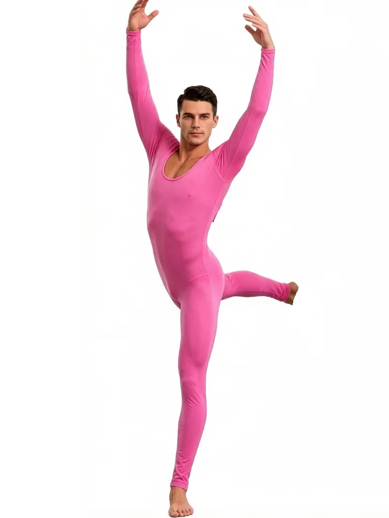 Men's Yoga Bodystocking Fitness Sport Jumpsuits Long Sleeve Smooth Glossy Ice Silk Bodysuit for Workout Gym Wrestling Costumes