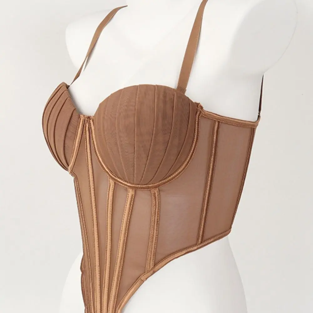 Spicy Girl Style Transparent Sling Camisole Sleeveless Fishbone Mesh Corset Streetwear Slim fit Suspender Vest Travel view 3