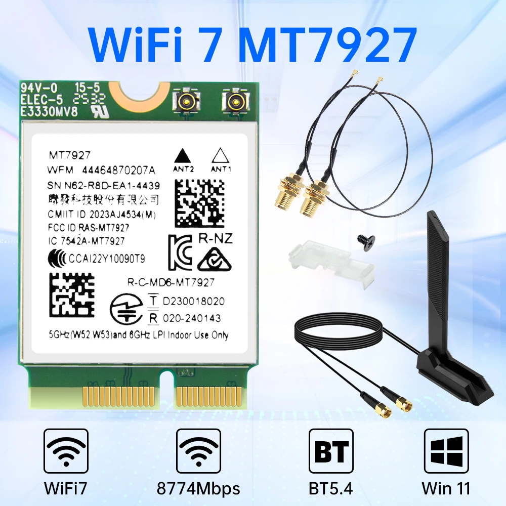 

Fenvi WiFi 7 MT7927 BT 5.4 Wireless WiFi Card Tri-Band 2.4G/5G/6GHz 802.11BE 8774Mbps WiFi Network Adapter For Win 11